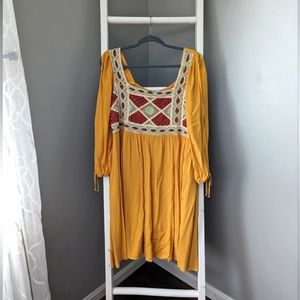 Cato Sz XL Mustard Yellow Crochet Boho Long Sleeve Dress